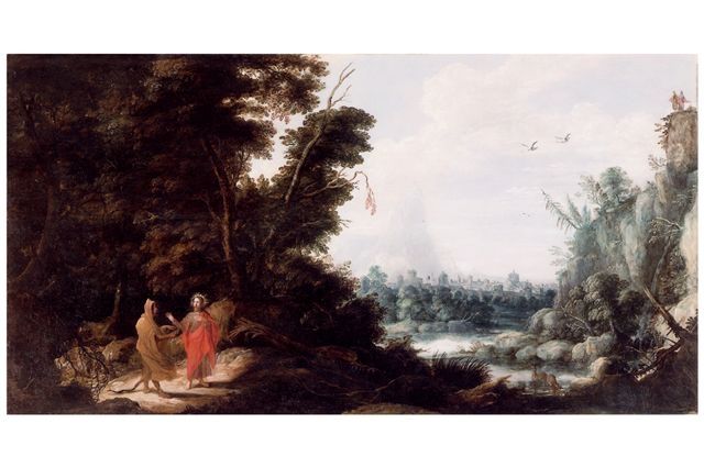 Teniers de Oude D.  | De verzoeking van Christus in de woestijn, oil on panel 85.5 x 162.0 cm, painted ca. 1620