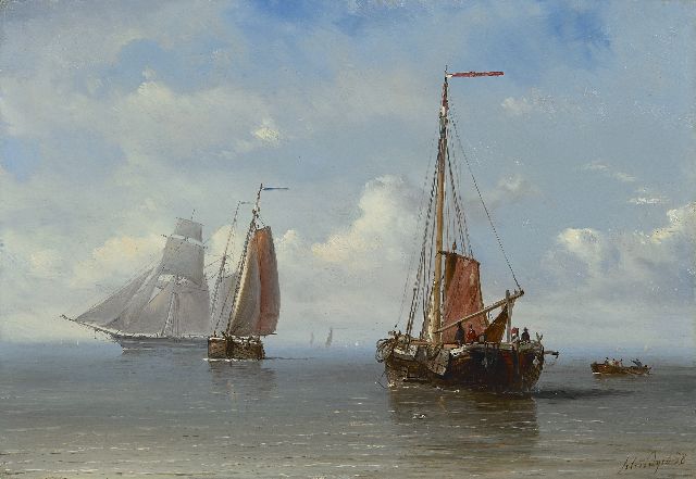 Petrus Paulus Schiedges | Sailing ships at sea, oil on panel, 23.8 x 34.1 cm, signed l.r. and dated '58