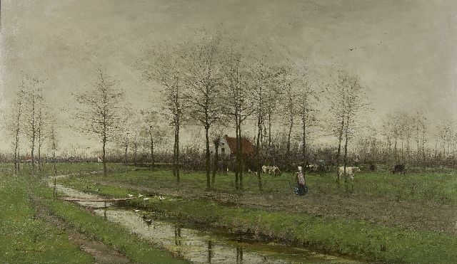 Willem Maris | Springtime, oil on canvas, 66.0 x 111.2 cm, signed l.l. and painted ca. 1875