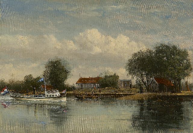 François Carlebur | Salmon fishery 'De Goede Verwachting' on the Nieuwe Maas at IJsselmonde, oil on canvas, 39.5 x 56.2 cm, signed l.r. and painted ca. 1885