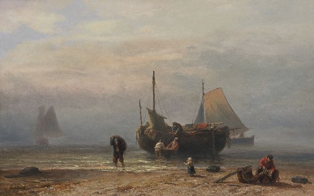 Jozef Israëls | Fishing boat on the beach (probably Zandvoort), oil on panel, 45.0 x 72.1 cm, signed l.l. and on label on the reverse