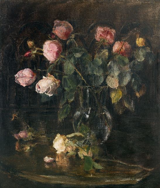 Marguérite Carolina de Clerq | A still life with roses in a vase, oil on canvas, 55.4 x 47.5 cm, signed l.l.
