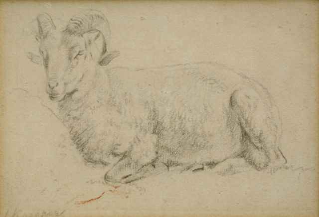 Barend Cornelis Koekkoek | Study of a ram, chalk on paper, 7.2 x 10.4 cm, signed l.l.