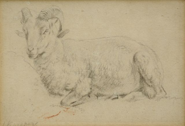 Koekkoek B.C.  | Study of a ram, chalk on paper 7.2 x 10.4 cm, signed l.l.