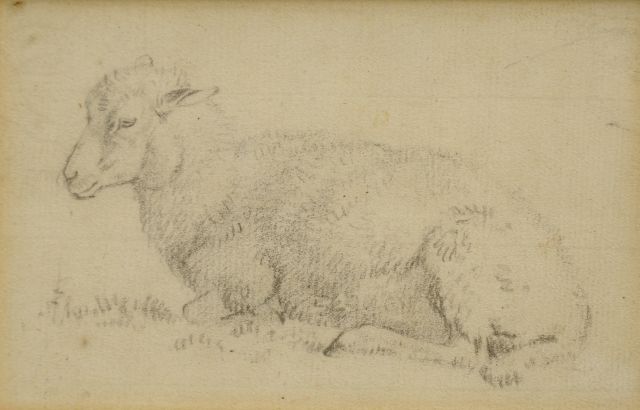 Barend Cornelis Koekkoek | Study of a lamb, chalk on paper, 7.3 x 11.3 cm