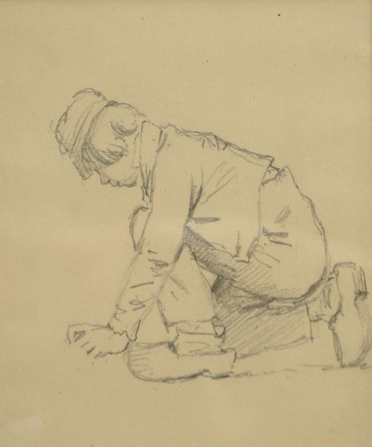 Barend Cornelis Koekkoek | Study of a country boy, chalk on paper, 12.8 x 10.2 cm