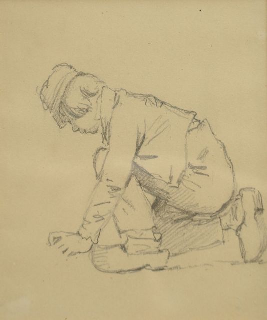 Koekkoek B.C.  | Study of a country boy, chalk on paper 12.8 x 10.2 cm