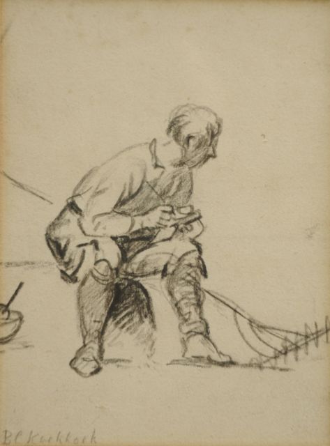 Koekkoek B.C.  | A resting farmer, chalk on paper 14.3 x 11.2 cm, signed l.l.