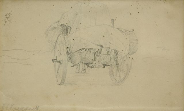 Koekkoek B.C.  | Study of a haycart, pencil on paper 9.1 x 14.8 cm, signed l.l.