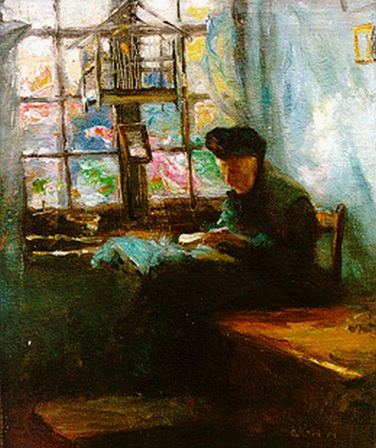 Góth M.  | A woman reading, oil on canvas 60.0 x 50.0 cm, signed l.r.