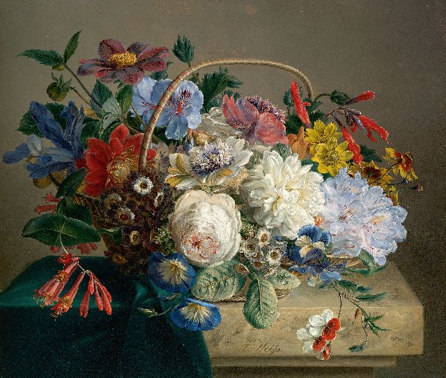 Anton Weiss | Bouquet in a basket, oil on panel, 30.7 x 36.4 cm, signed l.c.