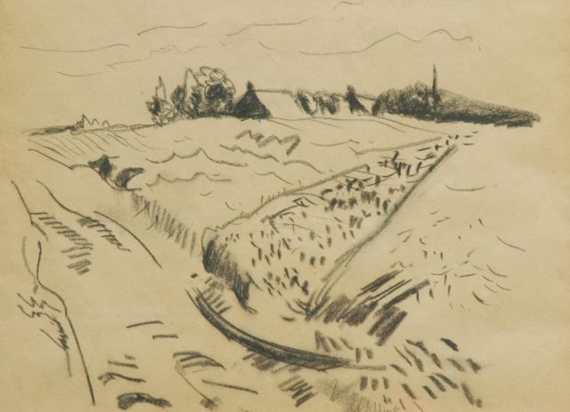 Altink J.  | Landscape, Drenthe, black chalk on paper 26.5 x 36.2 cm, signed l.c. and painted ca. 1930