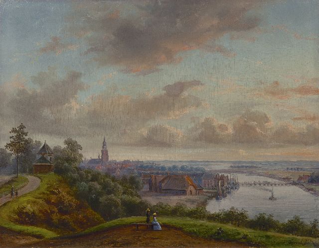 Troost W.  | View on the Rhine and Arnhem from Bovenover, oil on panel 24.1 x 30.9 cm, signed l.r. and op basis van de topografie te dateren ca. 1840