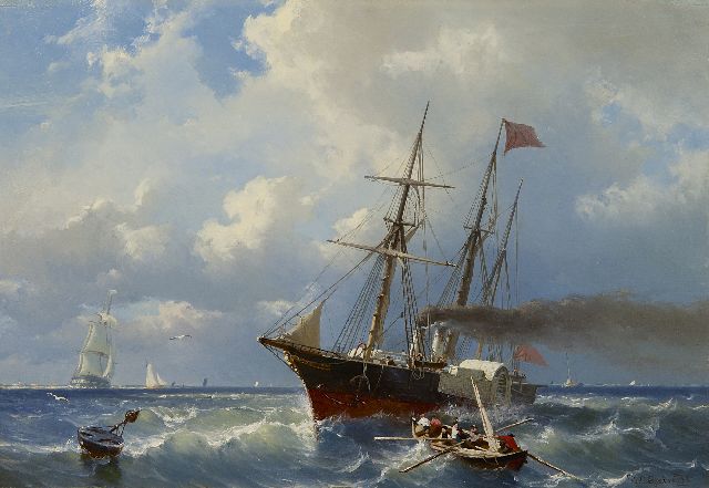 Coen Greive | A paddle steamer near the shore, oil on panel, 27.1 x 40.0 cm, signed l.r. and painted ca. 1860
