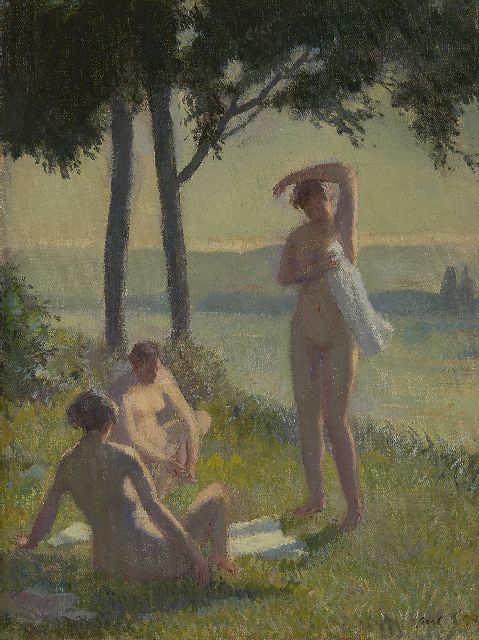 Salomon Garf | Women bathing, oil on canvas, 39.4 x 29.9 cm, signed l.r.