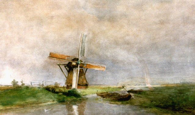Constan Gabriel | A polder landscape with rainbow, watercolour on paper, 45.0 x 69.0 cm, signed l.l.