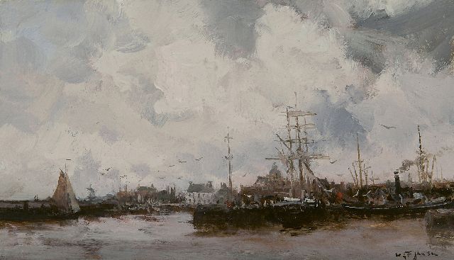 Willem George Frederik Jansen | The Nieuwe Willemshaven in Harlingen, oil on canvas, 20.2 x 34.8 cm, signed l.r.