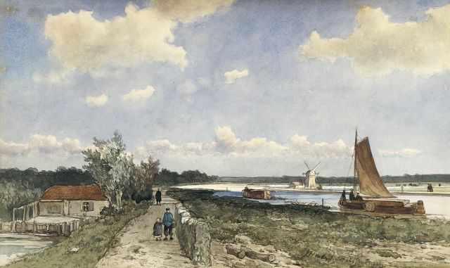 Jan Hendrik Weissenbruch | Along the 'trekvliet' near the Geestbrug, watercolour on paper, 19.9 x 33.3 cm, signed l.r.