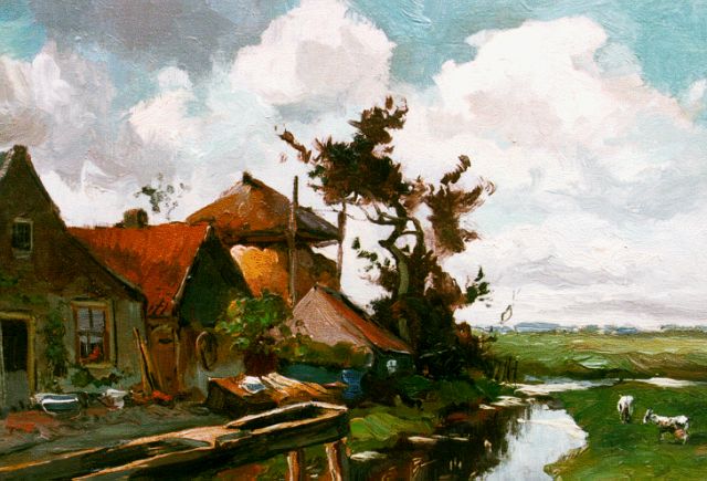 Zwart W.H.P.J. de | A farm in a polder landscape, oil on panel 29.5 x 39.8 cm, signed l.r.