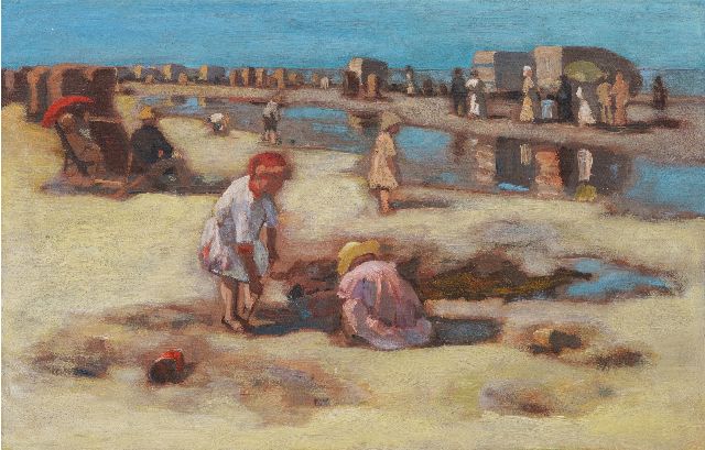 Marinus van der Maarel | Children playing on the beach at low tide, oil on canvas, 29.5 x 44.3 cm