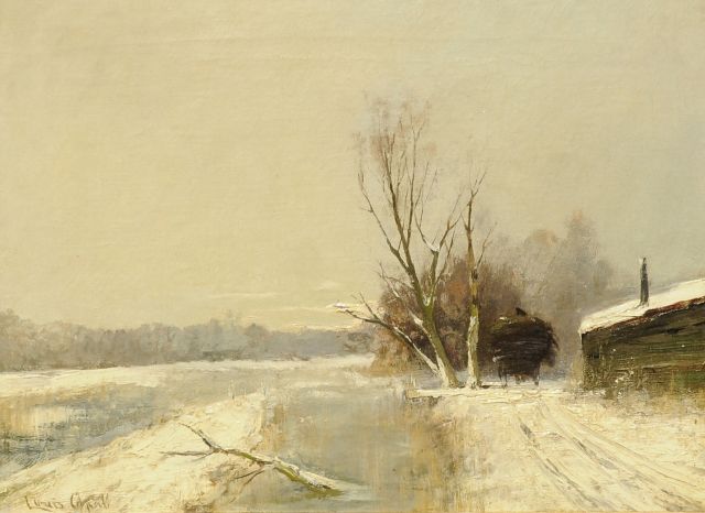 Louis Apol | Alongside the canal, in winter, oil on canvas, 30.3 x 40.3 cm, signed l.l.