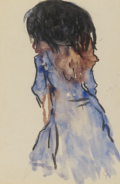 Gestel L.  | An elegant lady, seen from the back, pencil and watercolour on paper 30.5 x 20.2 cm, signed l.r. with initial and painted circa 1908