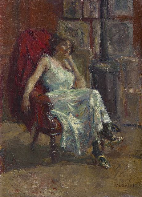 Maurits Niekerk | The model, oil on canvas, 55.1 x 40.4 cm, signed l.r.