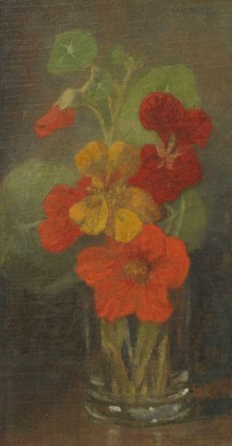 Marie Wandscheer | Nasturtium, oil on panel, 24.3 x 13.4 cm, signed u.r.