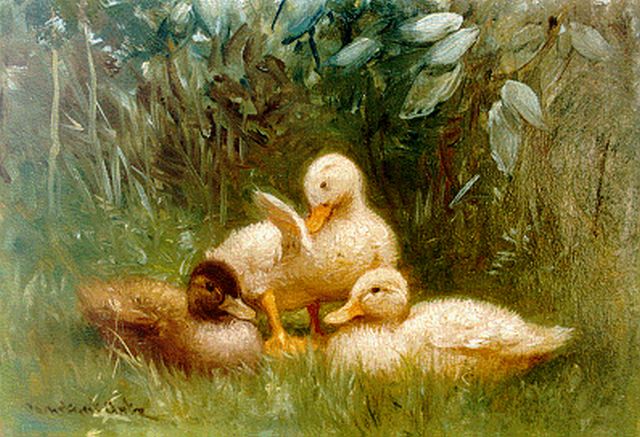 Constant Artz | Three ducklings, oil on panel, 12.8 x 18.2 cm, signed l.l.