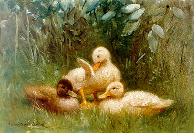 Artz C.D.L.  | Three ducklings, oil on panel 12.8 x 18.2 cm, signed l.l.