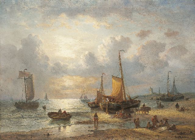 Opdenhoff G.W.  | Unloading the catch, oil on canvas 70.7 x 97.7 cm, signed l.l.