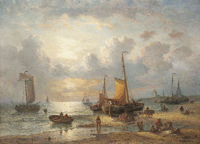 George Willem Opdenhoff | Unloading the catch, oil on canvas, 70.7 x 97.7 cm, signed l.l.