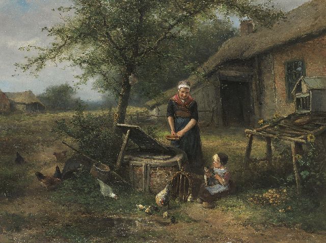 Kate J.M.H. ten | Mother and child near the well, oil on canvas 60.5 x 80.0 cm, signed l.r.