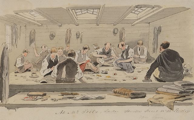 Pieter van Loon | At the tailor in Saville Street, London, watercolour on paper, 12.1 x 19.2 cm, signed l.r.