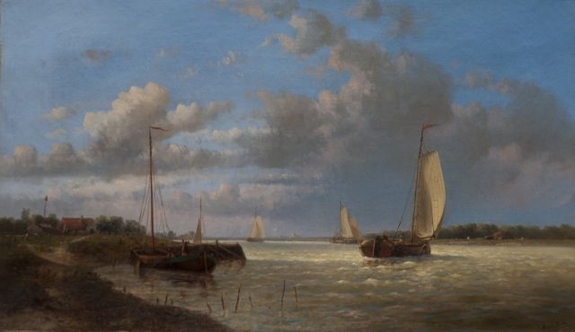 Hendrik Hulk | Sailing ships on the river, oil on canvas, 33.4 x 57.8 cm, signed l.l.