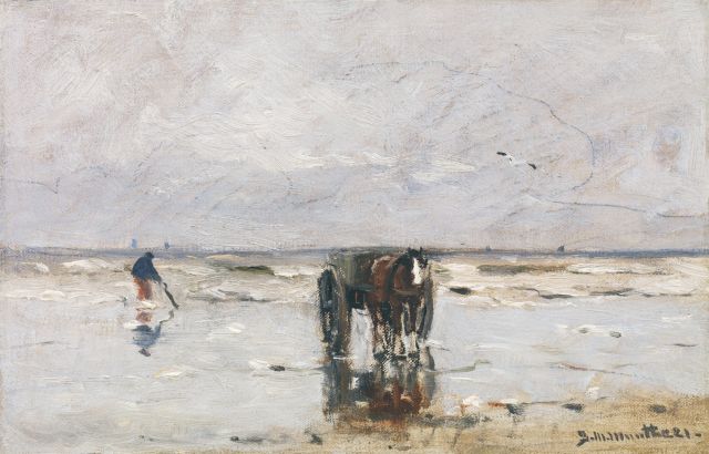 Morgenstjerne Munthe | A shell fisherman in the breakers, oil on canvas laid down on board, 18.8 x 29.0 cm, signed l.r. and dated '21
