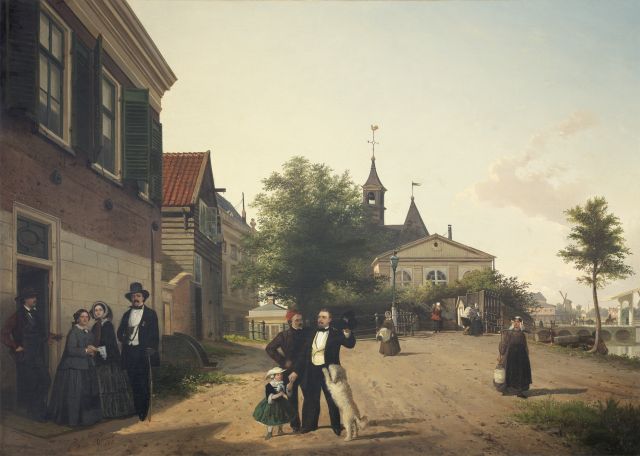 Bommel van/Peduzzi E.P./D.A.  | Sunday walk, oil on canvas 90.0 x 124.9 cm, signed l.l. 'D.A. Peduzzi' and 'E.P. van Bommel' and dated 1857