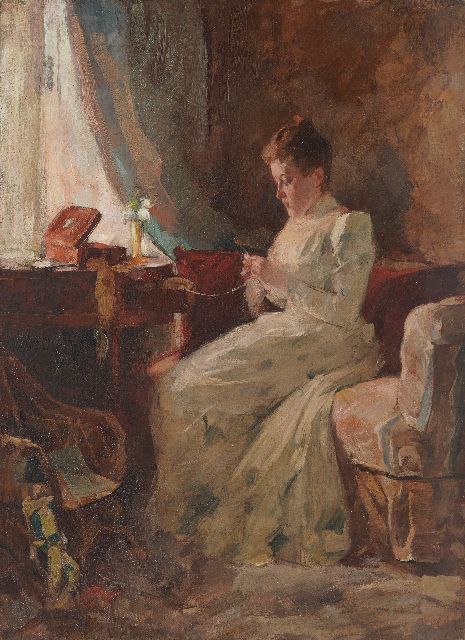 Gestel L.  | Interior with Anna, de sister of  Leo Gestel, oil on canvas 77.7 x 55.8 cm, signed l.r. with initials and witout frame