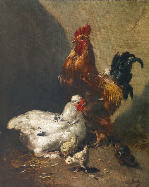 Schouten H.  | Fancy poultry in a landscape, oil on canvas 100.1 x 80.1 cm, signed l.r.