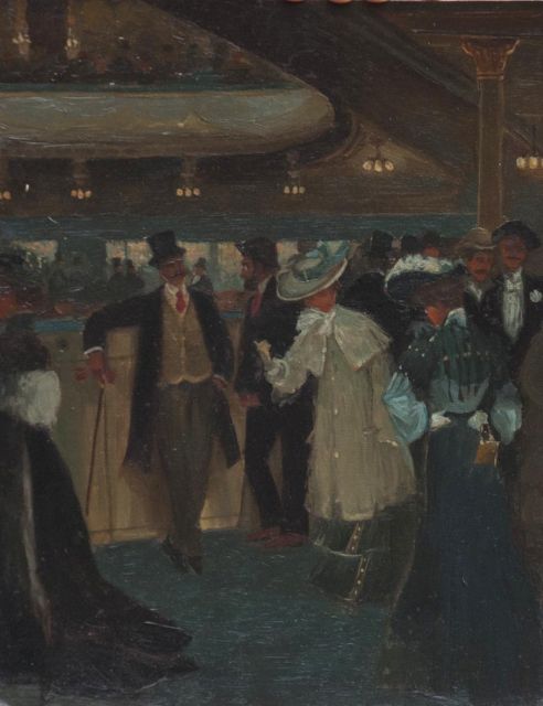 Belgische School, rond 1900 | In the theater, oil on board, 34.1 x 26.7 cm