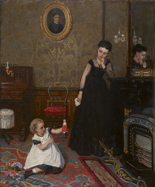 Neuhuys J.A.  | Interior with mother and child, oil on panel 79.7 x 64.9 cm, signed l.r. and dated '70