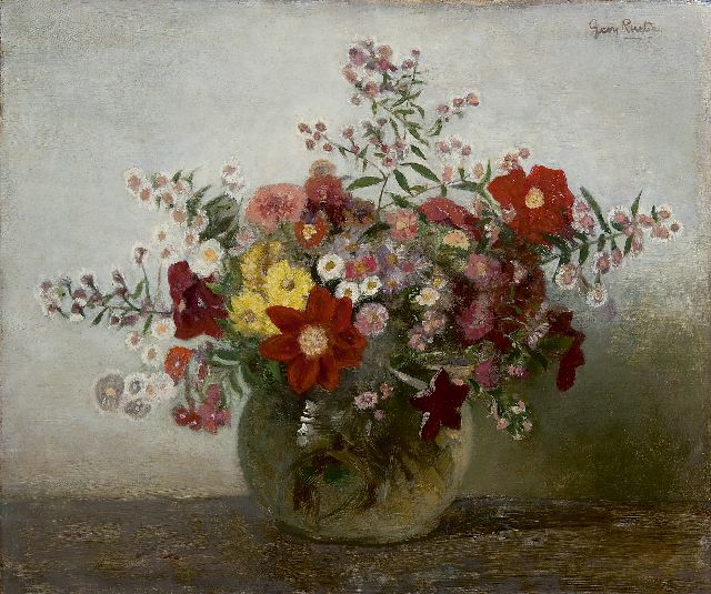 Georg Rueter | Flowers in a glass vase, oil on panel, 43.8 x 51.2 cm, signed u.r.