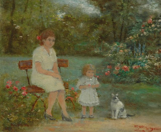 Meyer-Wiegand R.D.  | In the garden, oil on canvas laid down on panel 13.4 x 15.9 cm, signed l.r.