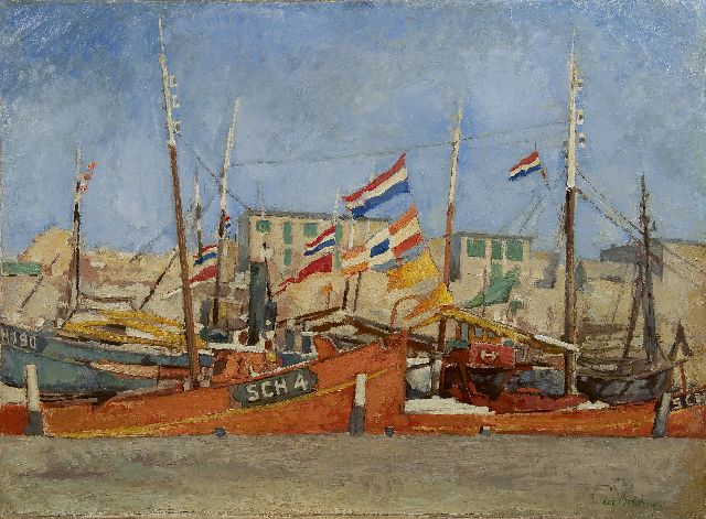 Cees Bolding | Flags day at Scheveningen, oil on canvas, 57.3 x 77.5 cm, signed l.r. and on a label on the stretcher