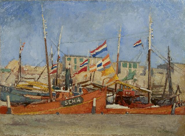 Bolding C.  | Flags day at Scheveningen, oil on canvas 57.3 x 77.5 cm, signed l.r. and on a label on the stretcher