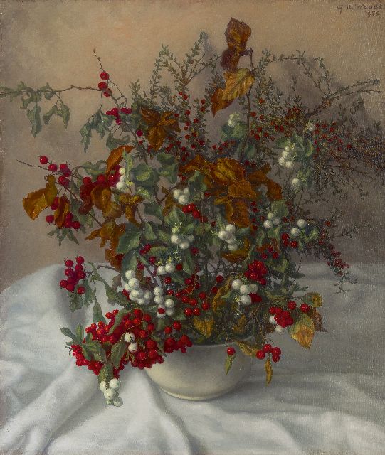 Gerrit Woudt | Still life with berries, oil on canvas, 65.2 x 55.4 cm, signed u.r. and dated 1956