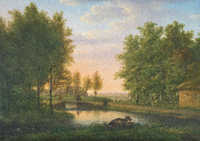 Kouwenhoven J. van | A summer landscape, oil on panel 30.7 x 43.6 cm, signed l.r. with initials