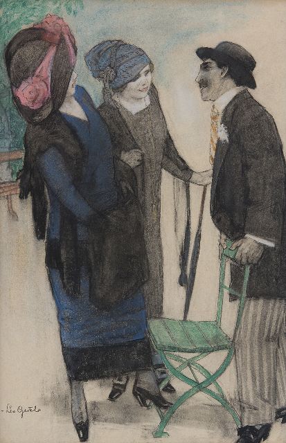 Gestel L.  | Conversation in the park, charcoal and pastel on paper 50.1 x 33.4 cm, signed l.l. and executed ca. 1910