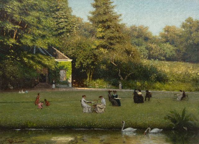 Willem Jan Willemsen | Drinking tea in Park Sonsbeek, Arnhem, oil on canvas, 50.5 x 69.5 cm, signed l.l.