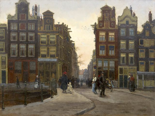 Bobeldijk F.  | A view on the Wijde Heisteeg, Amsterdam, at dusk, oil on canvas 60.2 x 80.2 cm, signed l.r.